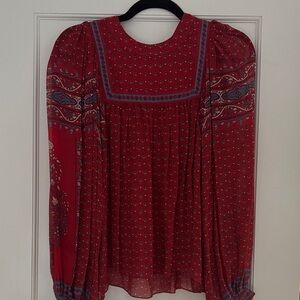 Ulla Johnson Red and Blue Patterned Blouse
